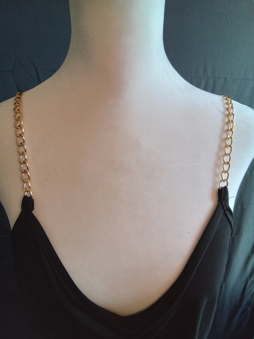 Discreet Black Slip Dress with Gold Chain‎ Straps - Picture 3 of 7